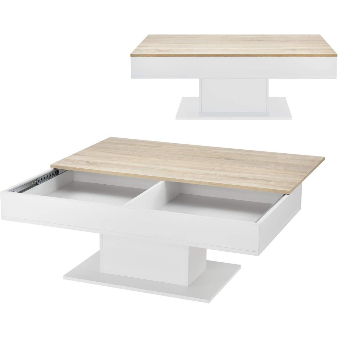Table basse gris clair grand espace de rangement rembourre en tissu