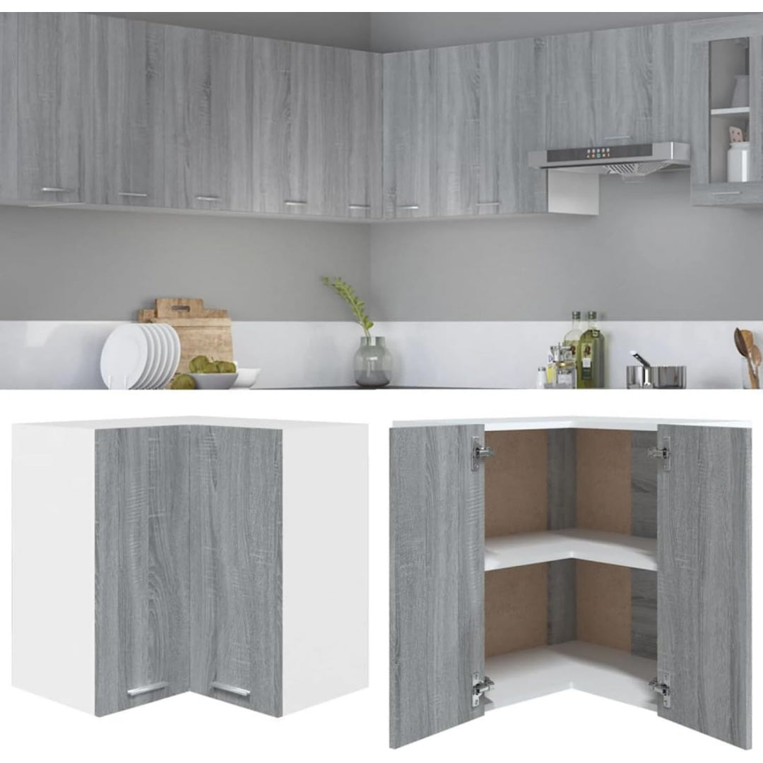 Meuble sur pied en hevea, gris, vitre (77 x 32 x 21.5 cm)