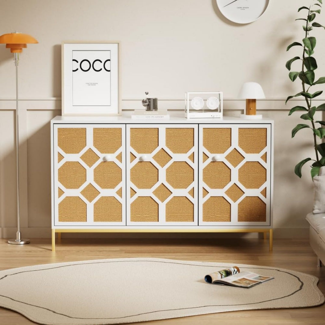 Grande capacite, buffet gris clair en bois 3 portes