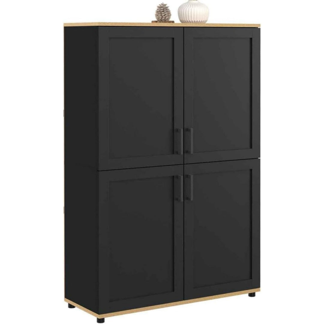 Credence noir a 4 portes 1 etagere, bois ingenierie et 125 cm