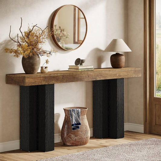 Facile a assembler, console marron en bois 160 x 30 x 80 cm