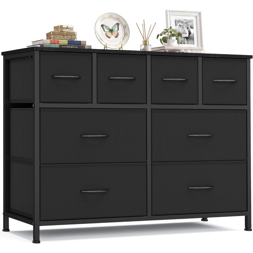 Commode gris fonce en MDF et acier de qualite