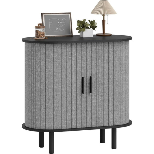 Buffet en bois ingenierie gris, a 2 portes 2 tiroirs pour salon