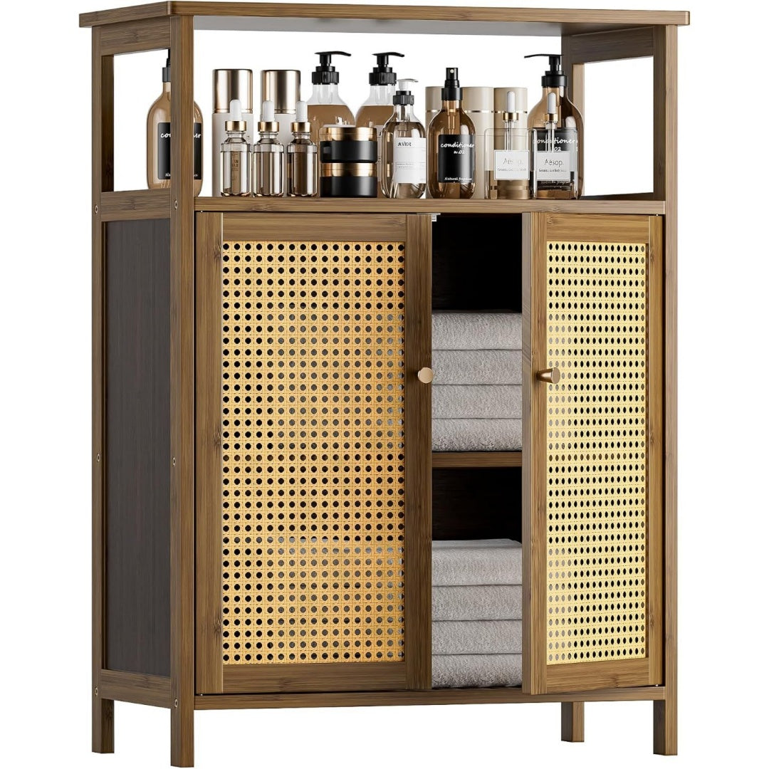 Meuble de rangement avec effet cannage marron 30 x 60 x 80.5 cm