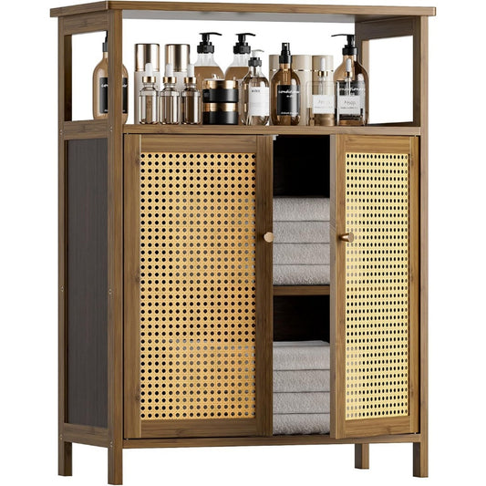 Meuble de rangement avec effet cannage marron 30 x 60 x 80.5 cm