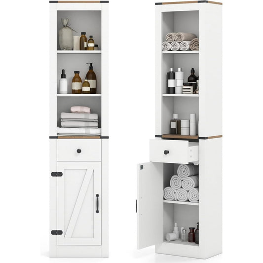 Colonne de rangement gris clair 3 etageres reglables, MDF et esprit fermier