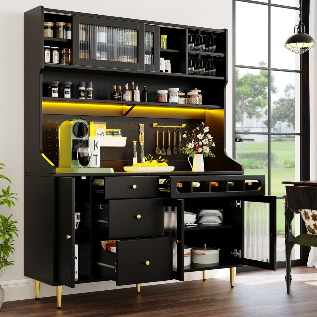 Buffet de rangement avec eclairage LED gris fonce