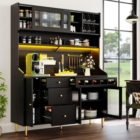 Buffet de rangement avec eclairage LED gris fonce