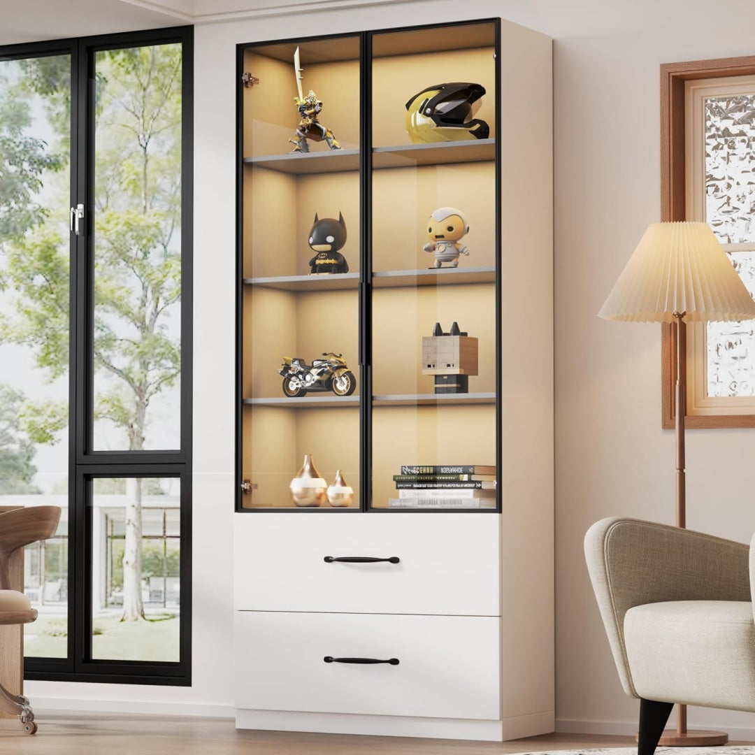 Vitrine gris clair elegant verre 40 x 60 x 160 cm