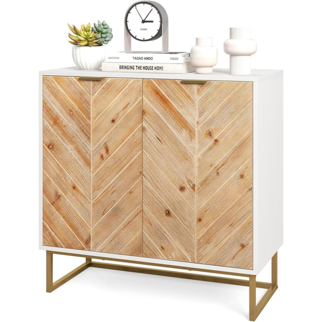 Beau buffet beige en acier avec 2 portes