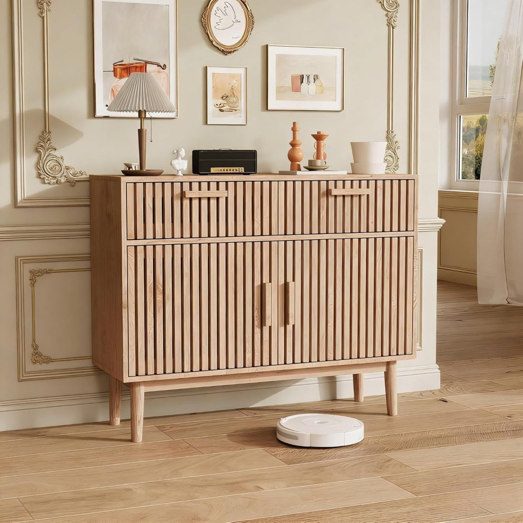 Rendu rustique, commode marron en bois 2 tiroirs