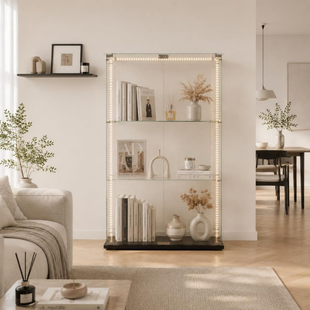 Vitrine beige (36 x 42 x 125 cm), espace de rangement genereux