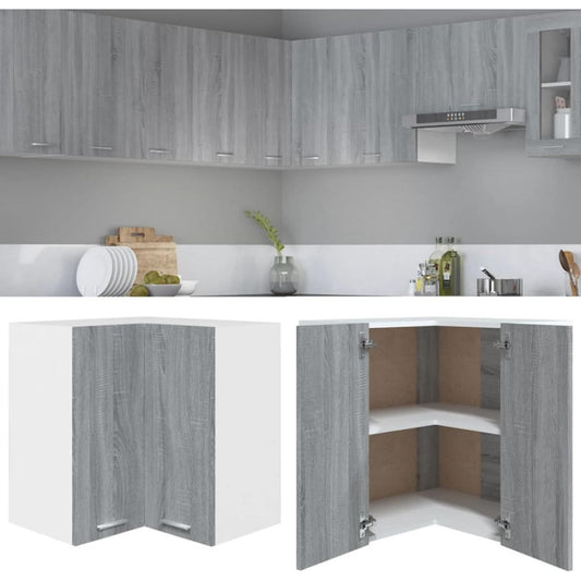 Meuble sur pied en hevea, gris, vitre (77 x 32 x 21.5 cm)