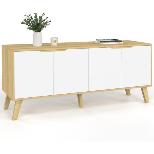 Buffet haut style scandinave en bois ingenierie gris clair a 4 portes