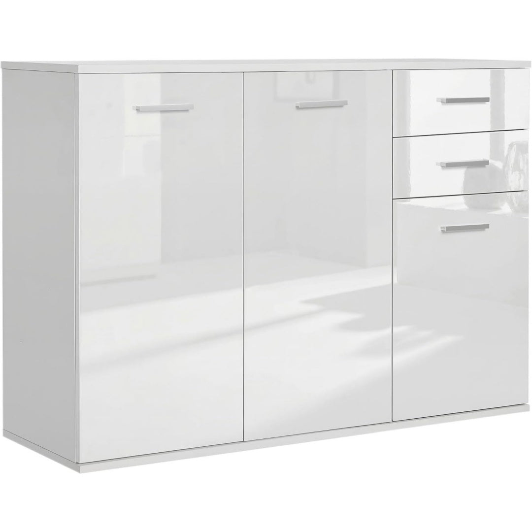 Buffet gris clair 2 tiroirs style contemporain pratique