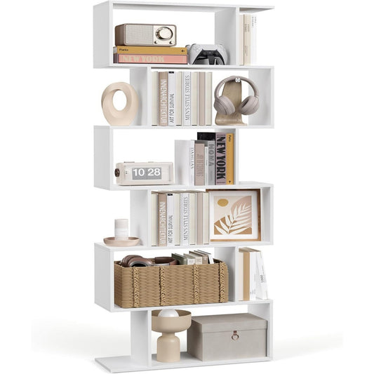 Bibliotheque etagere gris clair 6 etageres reglables, bois ingenierie et design moderne