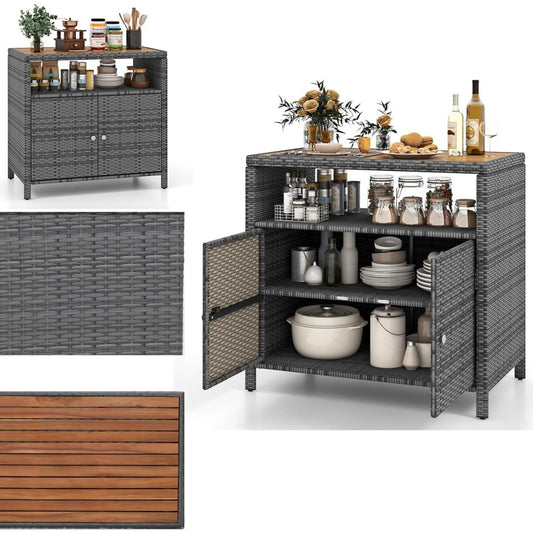 Buffet en bois gris 2 portes etageres reglables